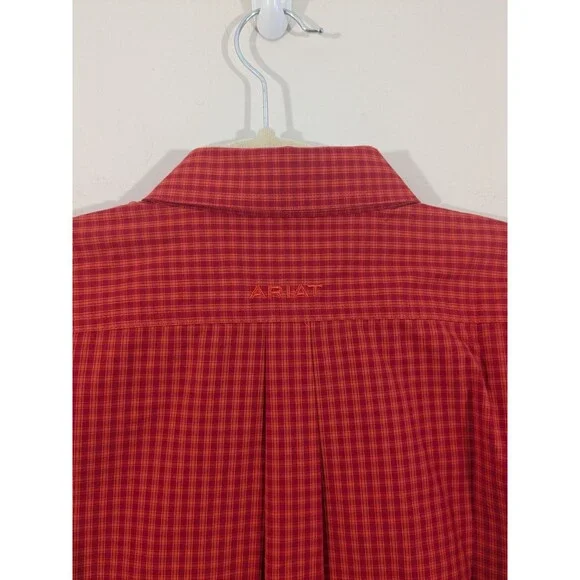 Ariat Boys Teen Pro Series Plaid Red Button Down Shirt Cowboy Western Sz XL (18) - Picture 9 of 10